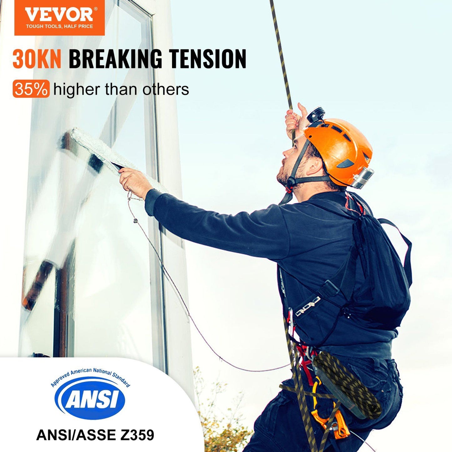 Vertical Lifeline Assembly 0.55'' x 100' Fall Protection Rope 30 KN ANSI V952-CZSMXHHXWS105HEJUV0