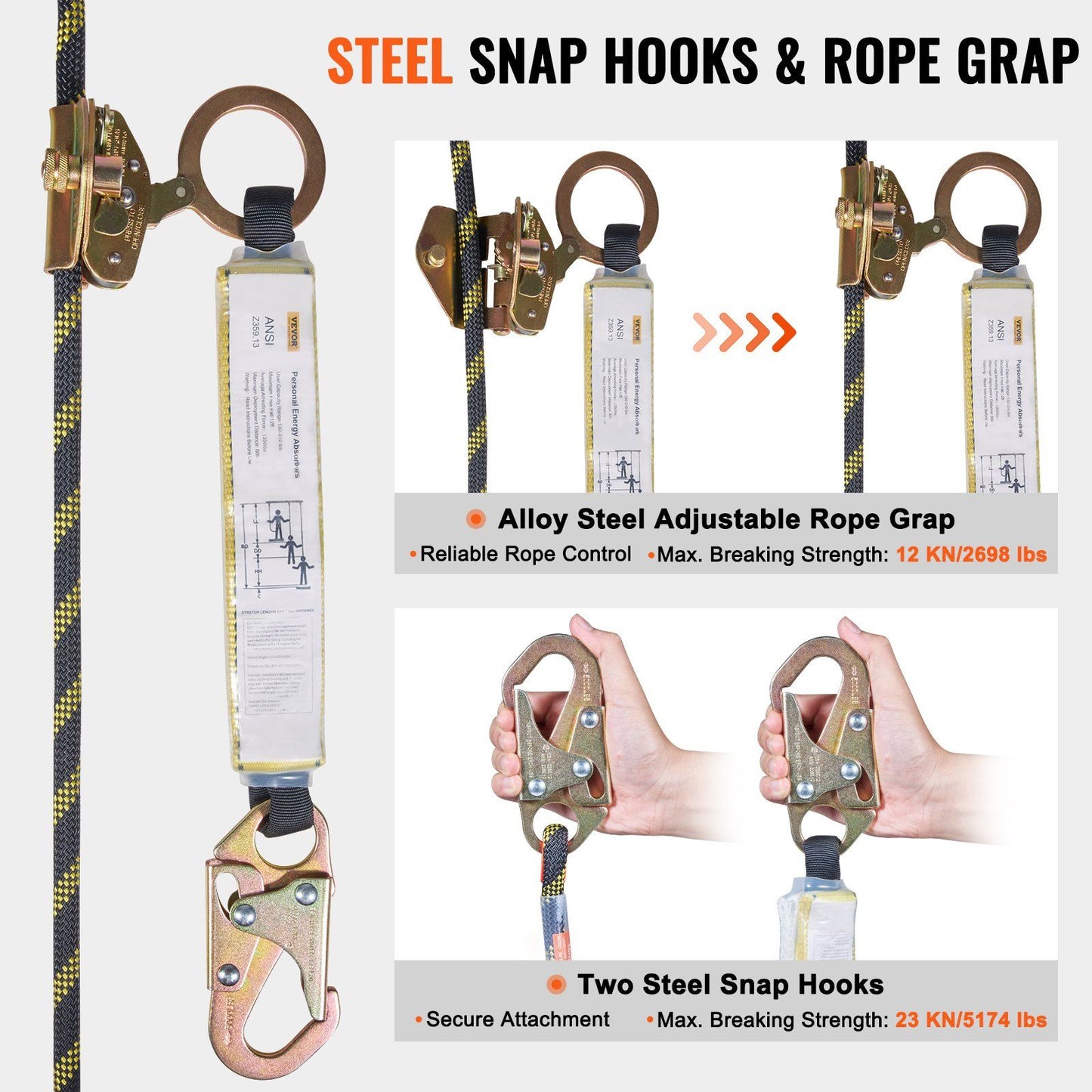 Vertical Lifeline Assembly 0.55'' x 100' Fall Protection Rope 30 KN ANSI V952-CZSMXHHXWS105HEJUV0