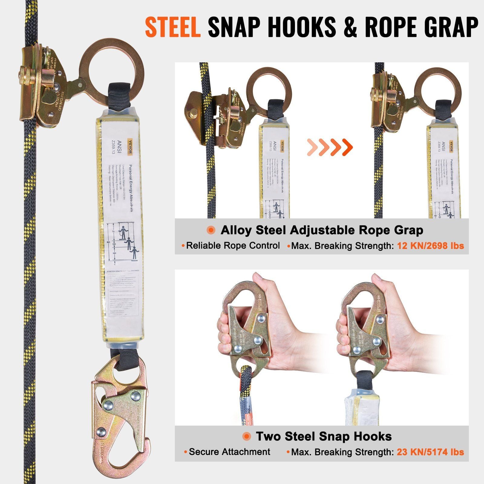 Vertical Lifeline Assembly 0.55'' x 100' Fall Protection Rope 30 KN ANSI V952-CZSMXHHXWS105HEJUV0