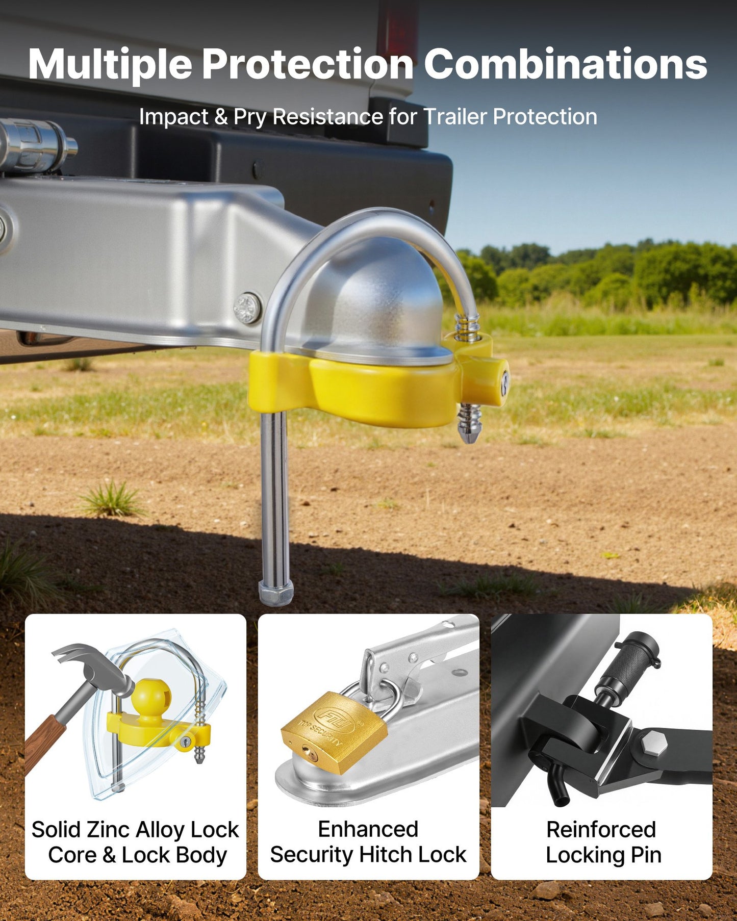 Trailer Hitch Lock Kit, Fits for 46 mm, 50.8 mm, 58.7 mm Couplers, Heavy-Duty Anti-Theft Trailer Ball Lock V952-CZSOHSDUX178O5DO4001V0