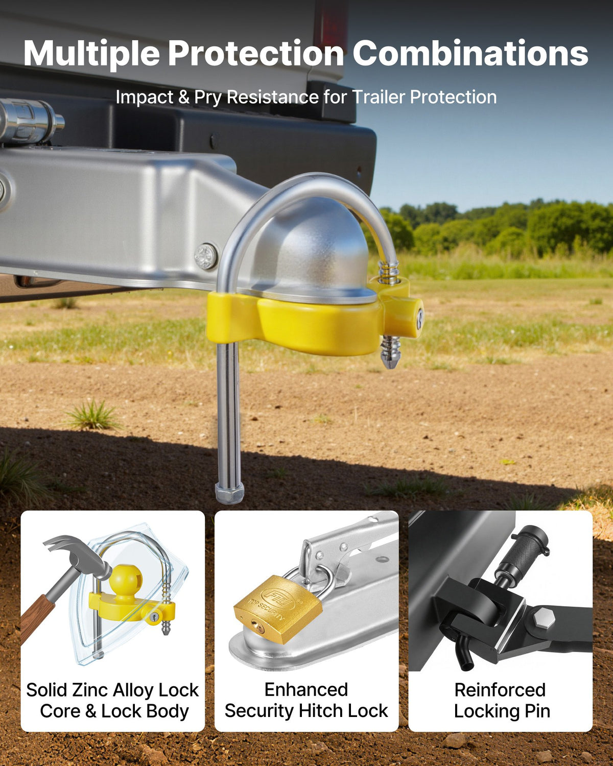 Trailer Hitch Lock Kit, Fits for 46 mm, 50.8 mm, 58.7 mm Couplers, Heavy-Duty Anti-Theft Trailer Ball Lock V952-CZSOHSDUX178O5DO4001V0