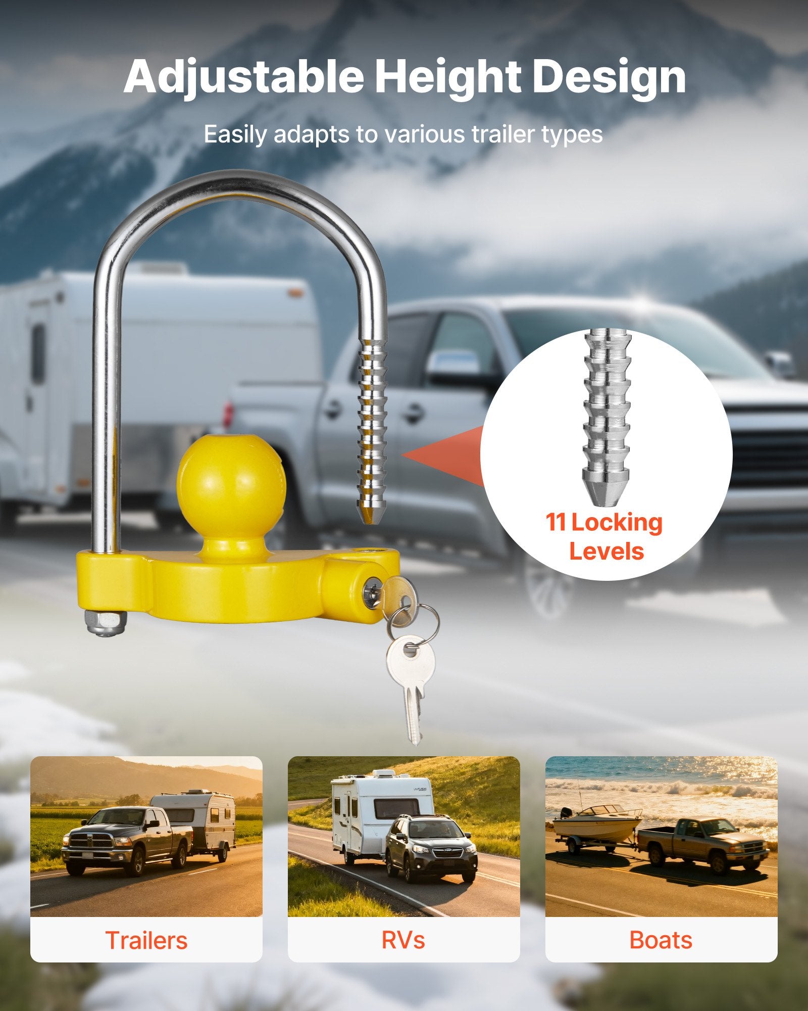 Trailer Hitch Lock Kit, Fits for 46 mm, 50.8 mm, 58.7 mm Couplers, Heavy-Duty Anti-Theft Trailer Ball Lock V952-CZSOHSDUX178O5DO4001V0