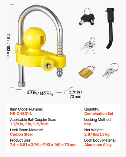 Trailer Hitch Lock Kit, Fits for 46 mm, 50.8 mm, 58.7 mm Couplers, Heavy-Duty Anti-Theft Trailer Ball Lock V952-CZSOHSDUX178O5DO4001V0