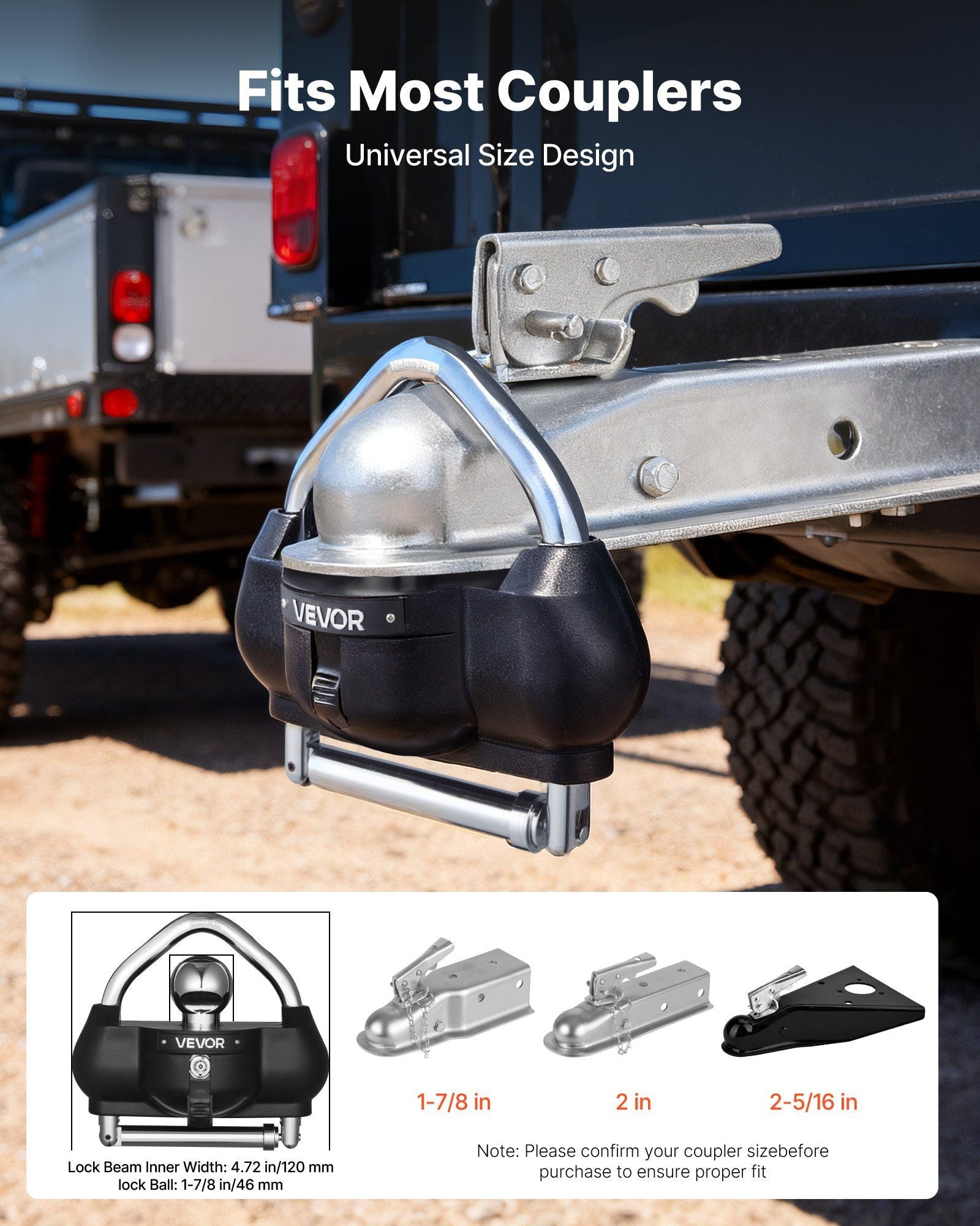 Trailer Hitch Lock, Fits for 46 mm, 50.8 mm, 58.7 mm Couplers, Heavy-Duty Anti-Theft Trailer Ball Lock with 3 V952-CZSOHSDUX178UREEZ001V0