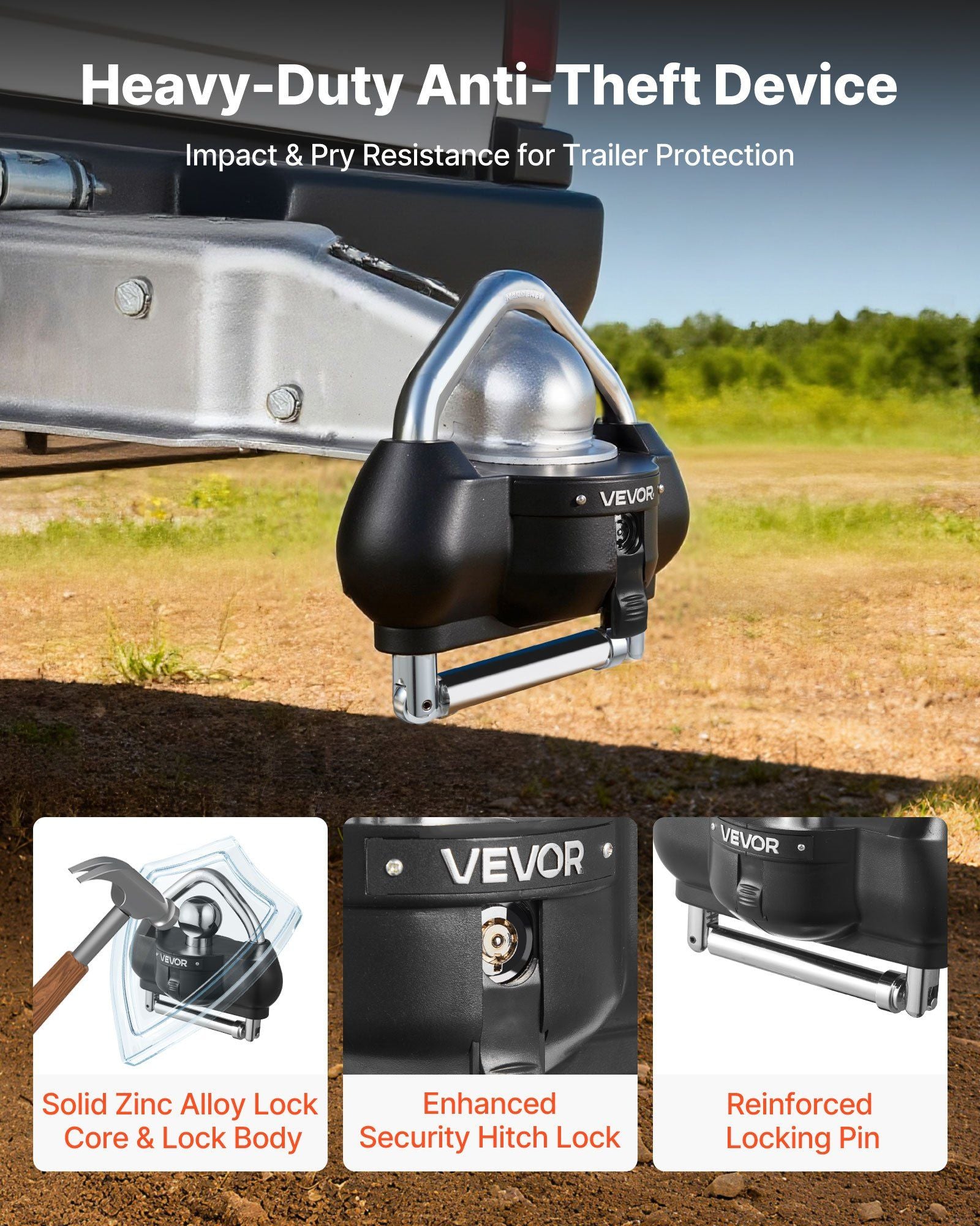 Trailer Hitch Lock, Fits for 46 mm, 50.8 mm, 58.7 mm Couplers, Heavy-Duty Anti-Theft Trailer Ball Lock with 3 V952-CZSOHSDUX178UREEZ001V0
