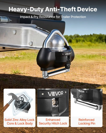 Trailer Hitch Lock, Fits for 46 mm, 50.8 mm, 58.7 mm Couplers, Heavy-Duty Anti-Theft Trailer Ball Lock with 3 V952-CZSOHSDUX178UREEZ001V0