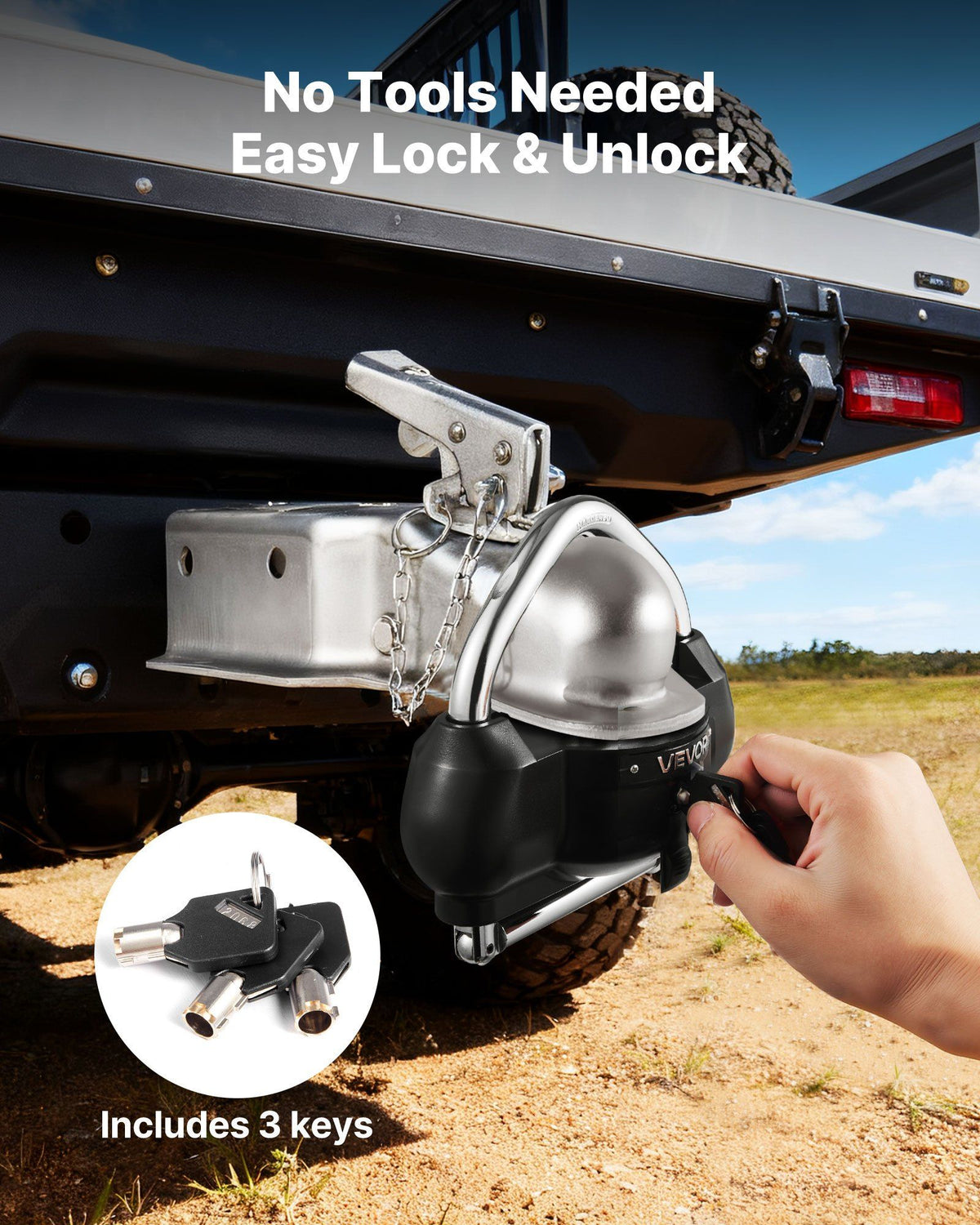 Trailer Hitch Lock, Fits for 46 mm, 50.8 mm, 58.7 mm Couplers, Heavy-Duty Anti-Theft Trailer Ball Lock with 3 V952-CZSOHSDUX178UREEZ001V0
