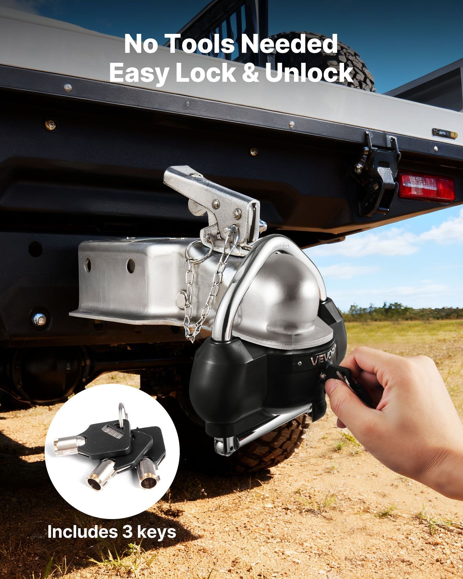 Trailer Hitch Lock, Fits for 46 mm, 50.8 mm, 58.7 mm Couplers, Heavy-Duty Anti-Theft Trailer Ball Lock with 3 V952-CZSOHSDUX178UREEZ001V0