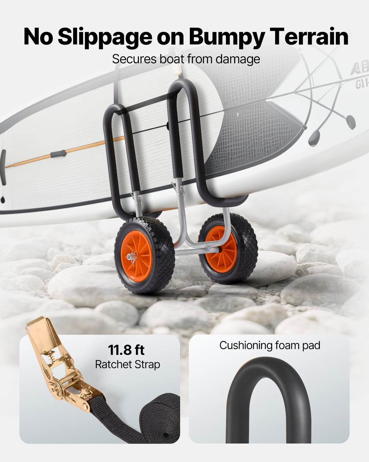 Kayak Cart, 68.0 kg Load Capacity, Stand Up Paddle Board Trolley with 25.4 cm Solid Rubber Tires & V952-CZSPHTTC10INP1Q50001V0