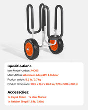 Kayak Cart, 68.0 kg Load Capacity, Stand Up Paddle Board Trolley with 25.4 cm Solid Rubber Tires & V952-CZSPHTTC10INP1Q50001V0