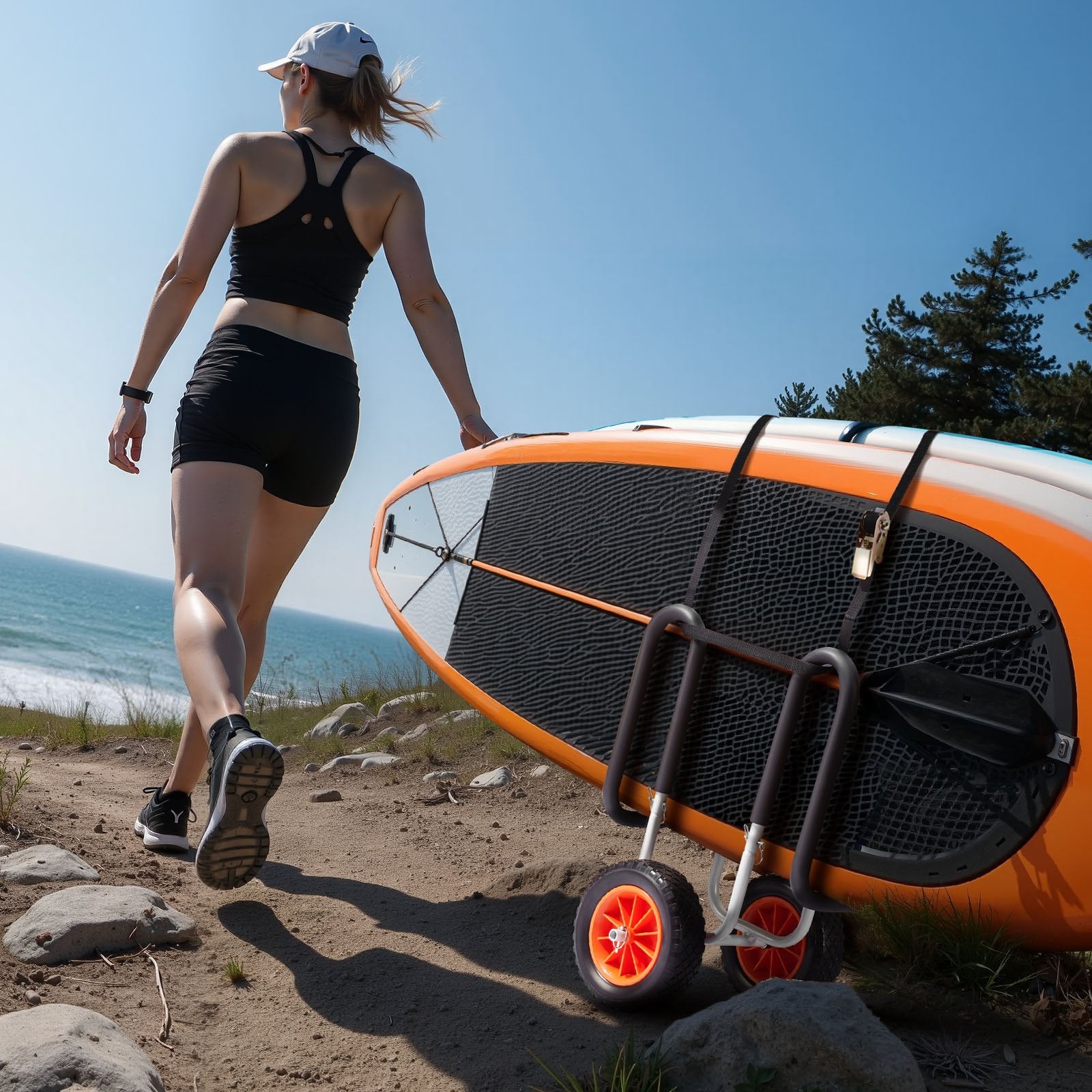 Kayak Cart, 68.0 kg Load Capacity, Stand Up Paddle Board Trolley with 25.4 cm Solid Rubber Tires & V952-CZSPHTTC10INP1Q50001V0