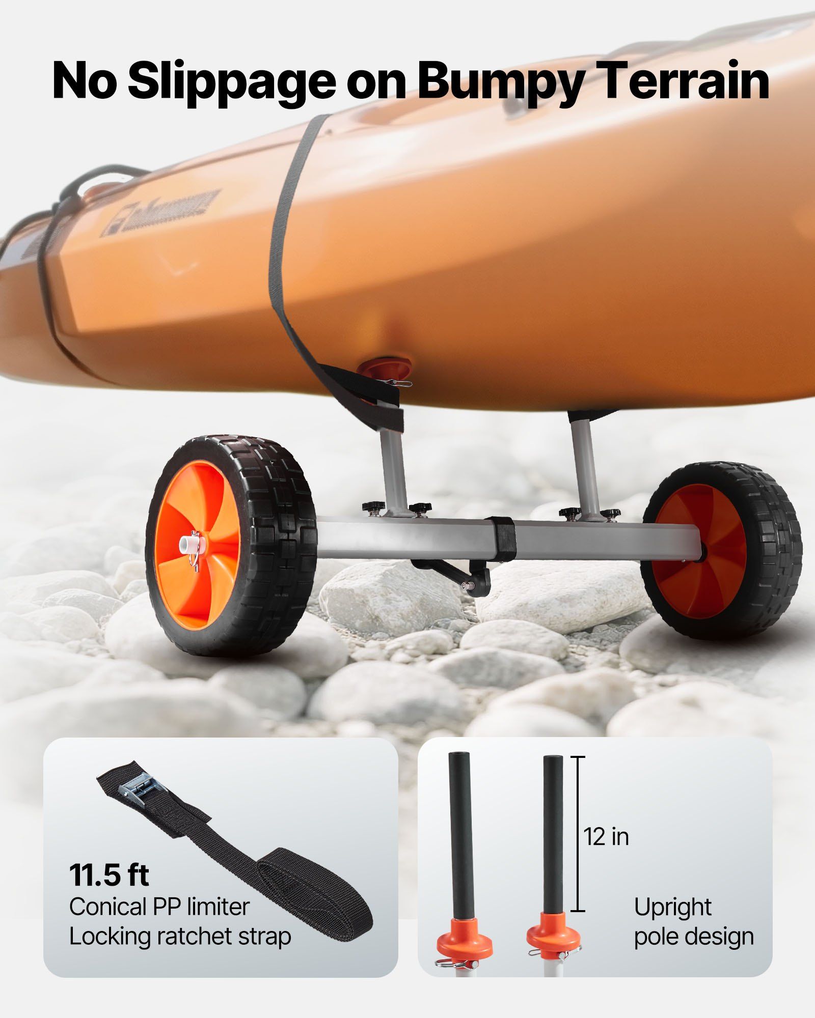Kayak Cart, 104 kg Load Capacity, Canoe Cart Dolly with 25.4 cm Solid PU Tires & Kickstand, Assembles & V952-CZSPHTTC10INTL5QS001V0