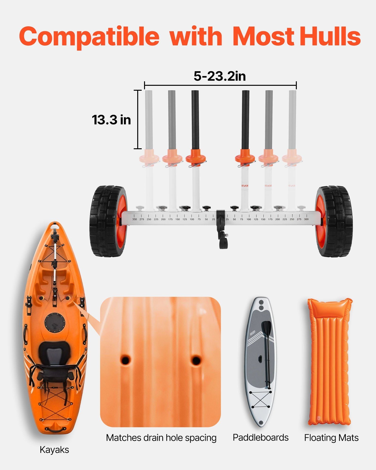 Kayak Cart, 104 kg Load Capacity, Canoe Cart Dolly with 25.4 cm Solid PU Tires & Kickstand, Assembles & V952-CZSPHTTC10INTL5QS001V0