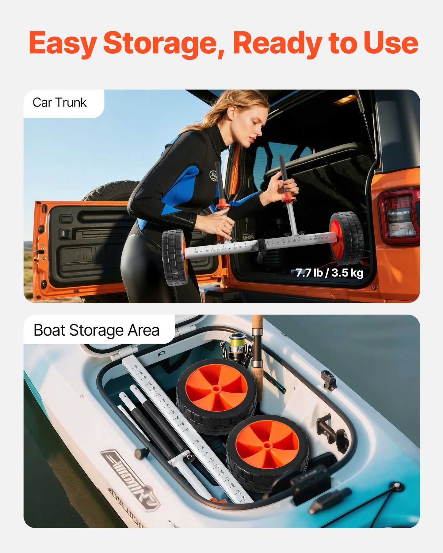 Kayak Cart, 104 kg Load Capacity, Canoe Cart Dolly with 25.4 cm Solid PU Tires & Kickstand, Assembles & V952-CZSPHTTC10INTL5QS001V0