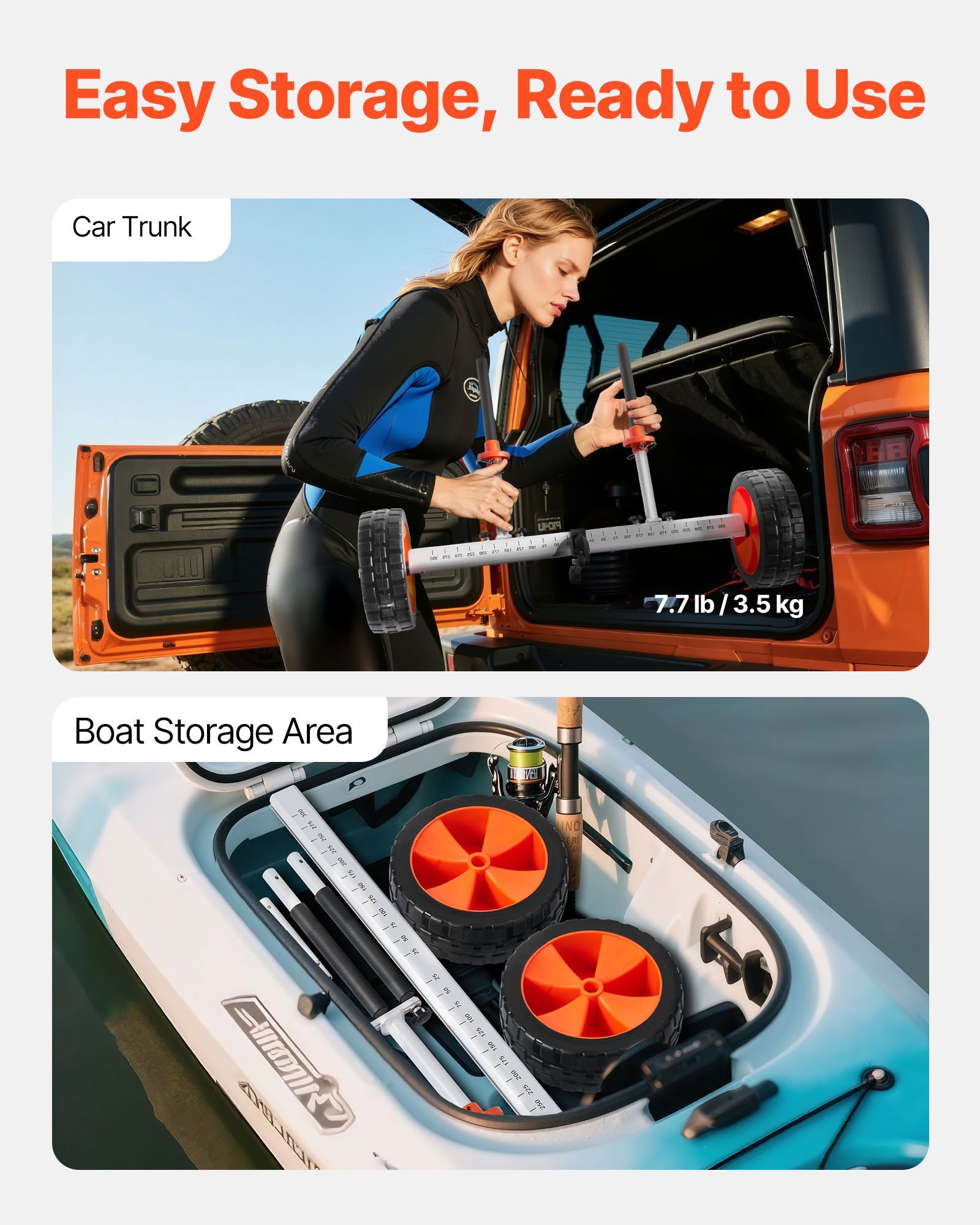 Kayak Cart, 104 kg Load Capacity, Canoe Cart Dolly with 25.4 cm Solid PU Tires & Kickstand, Assembles & V952-CZSPHTTC10INTL5QS001V0