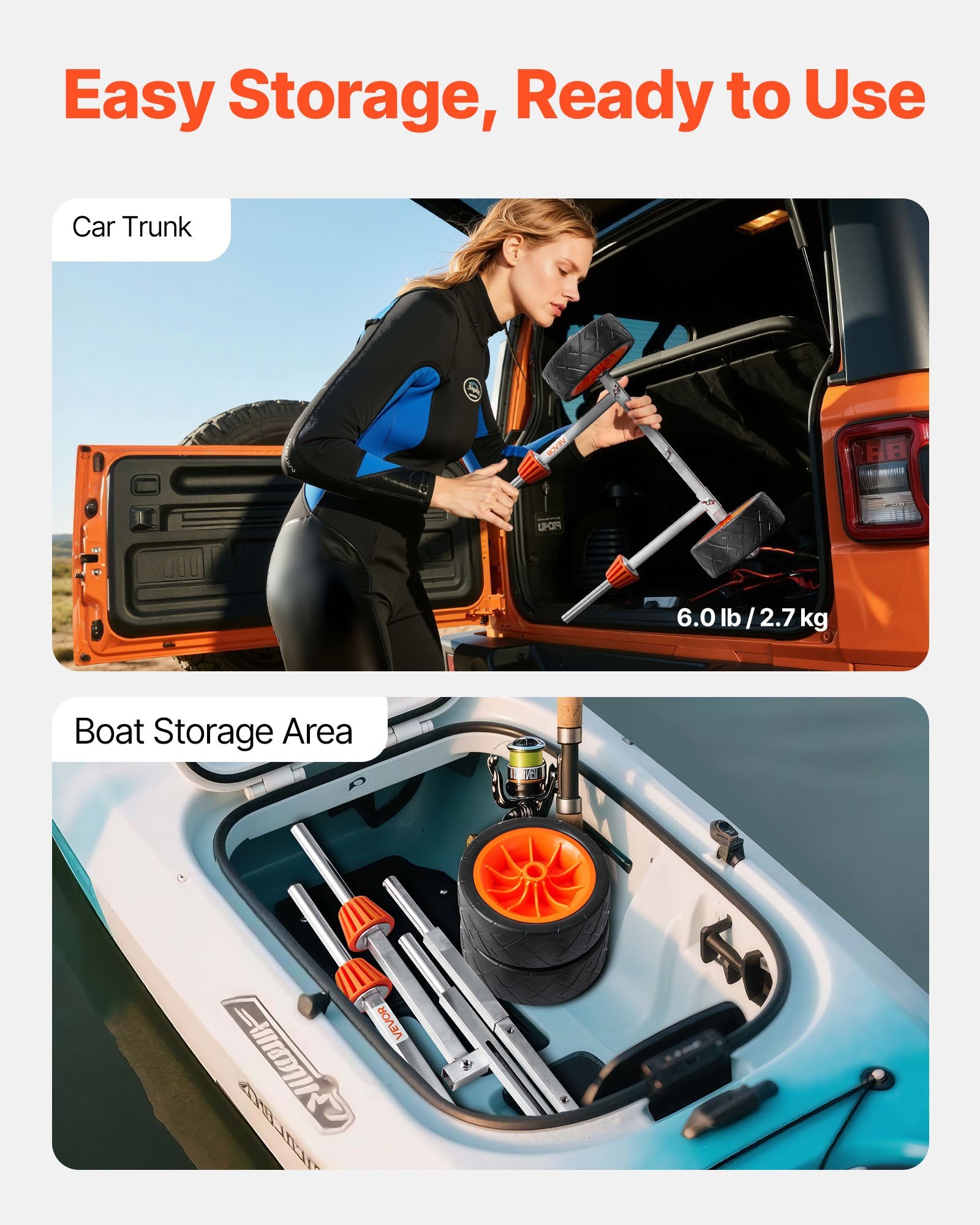 Kayak Cart, 113.4 kg Load Capacity, Canoe Cart Dolly with 19.1 cm Solid Rubber Tires & Kickstand, Assembles & V952-CZSPHTTC8INC8AUKV001V0