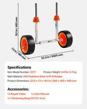 Kayak Cart, 113.4 kg Load Capacity, Canoe Cart Dolly with 19.1 cm Solid Rubber Tires & Kickstand, Assembles & V952-CZSPHTTC8INC8AUKV001V0