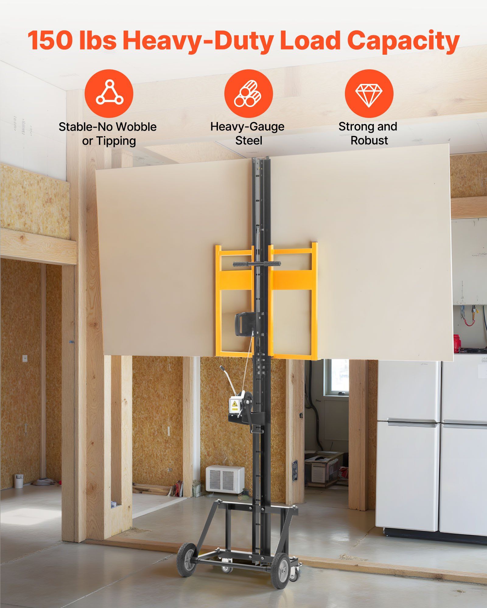 Drywall Lift, Heavy-Duty 68 kg Sheetrock Hoist for Wall Installation, One Person Drywall Installation, V952-CZSSJHS150LB9KSBM001V0