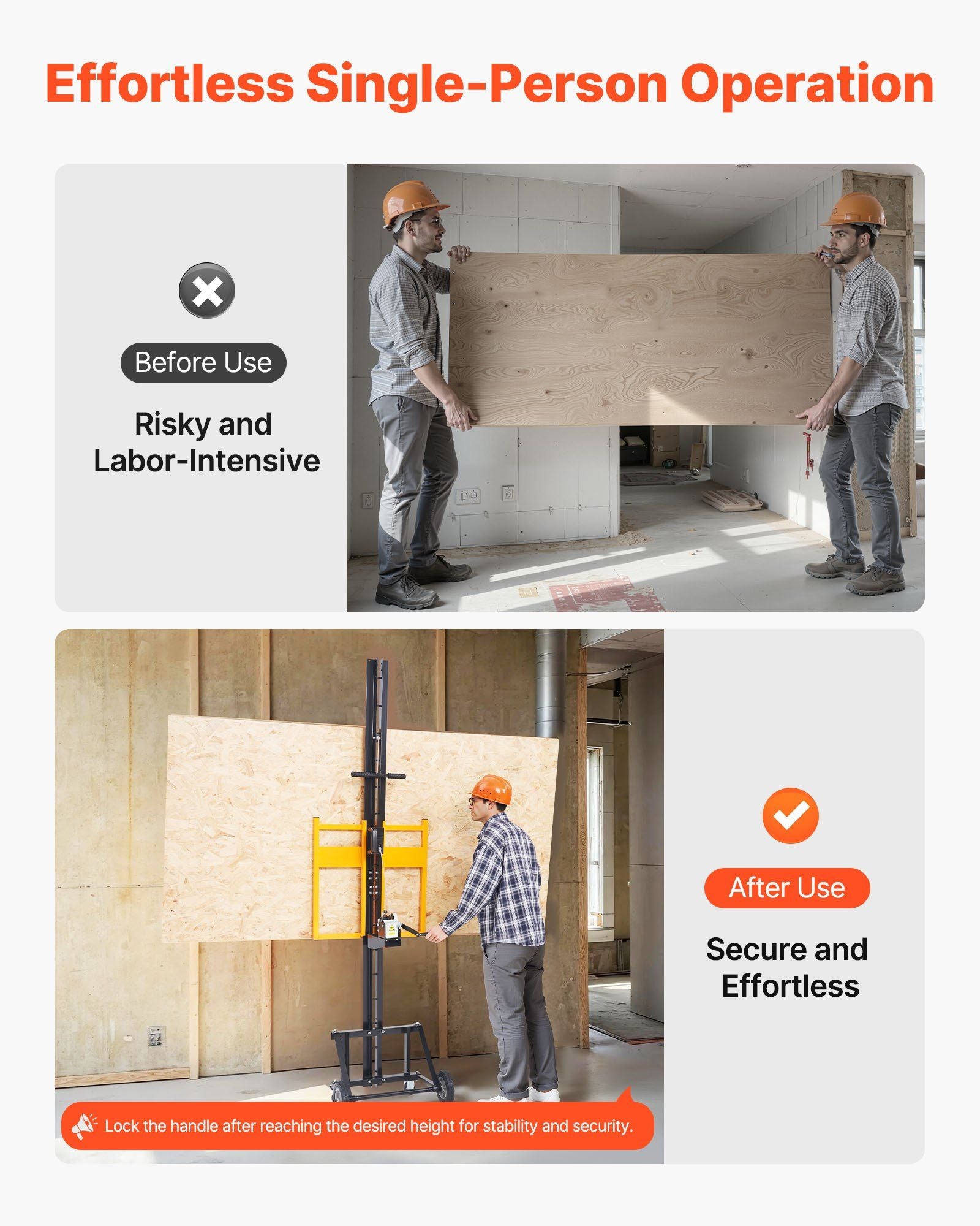 Drywall Lift, Heavy-Duty 68 kg Sheetrock Hoist for Wall Installation, One Person Drywall Installation, V952-CZSSJHS150LB9KSBM001V0