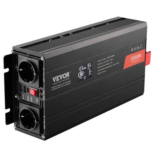 Pure Sine Wave Inverter, 2000 Watt, Power Inverter with 2 AC Outlets 2 USB Port 1 Type-C Port, LCD Display V952-CZXNBQ2000WCKAYAZV3