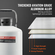 Liquid Nitrogen Tank, 10 L Aluminum Alloy Liquid Nitrogen Container, LN2 Tank Dewar with 6 Canisters and V952-CZXYDG10L000IEX2HV0