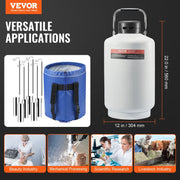 Liquid Nitrogen Tank, 10 L Aluminum Alloy Liquid Nitrogen Container, LN2 Tank Dewar with 6 Canisters and V952-CZXYDG10L000IEX2HV0