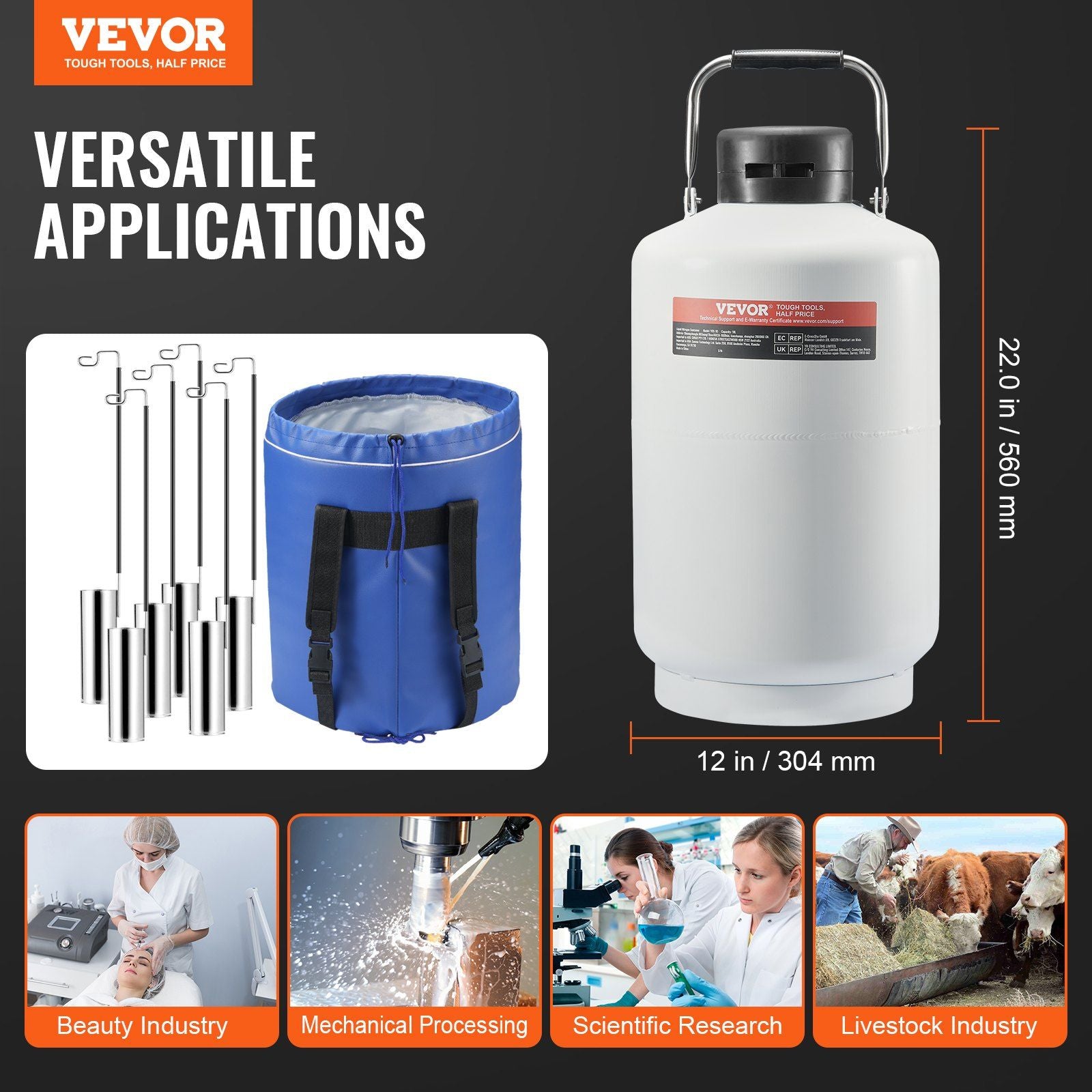 Liquid Nitrogen Tank, 10 L Aluminum Alloy Liquid Nitrogen Container, LN2 Tank Dewar with 6 Canisters and V952-CZXYDG10L000IEX2HV0