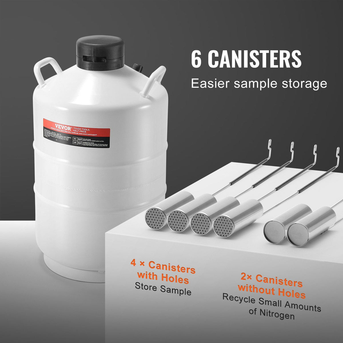 Liquid Nitrogen Tank, 20 L Aluminum Alloy Liquid Nitrogen Container, LN2 Tank Dewar with 6 Canisters and V952-CZXYDG20L000J251UV0