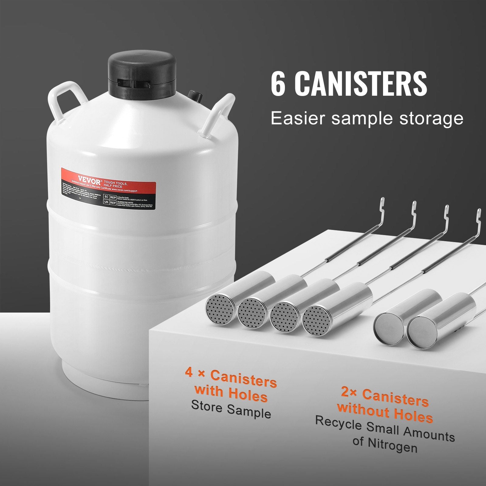 Liquid Nitrogen Tank, 20 L Aluminum Alloy Liquid Nitrogen Container, LN2 Tank Dewar with 6 Canisters and V952-CZXYDG20L000J251UV0