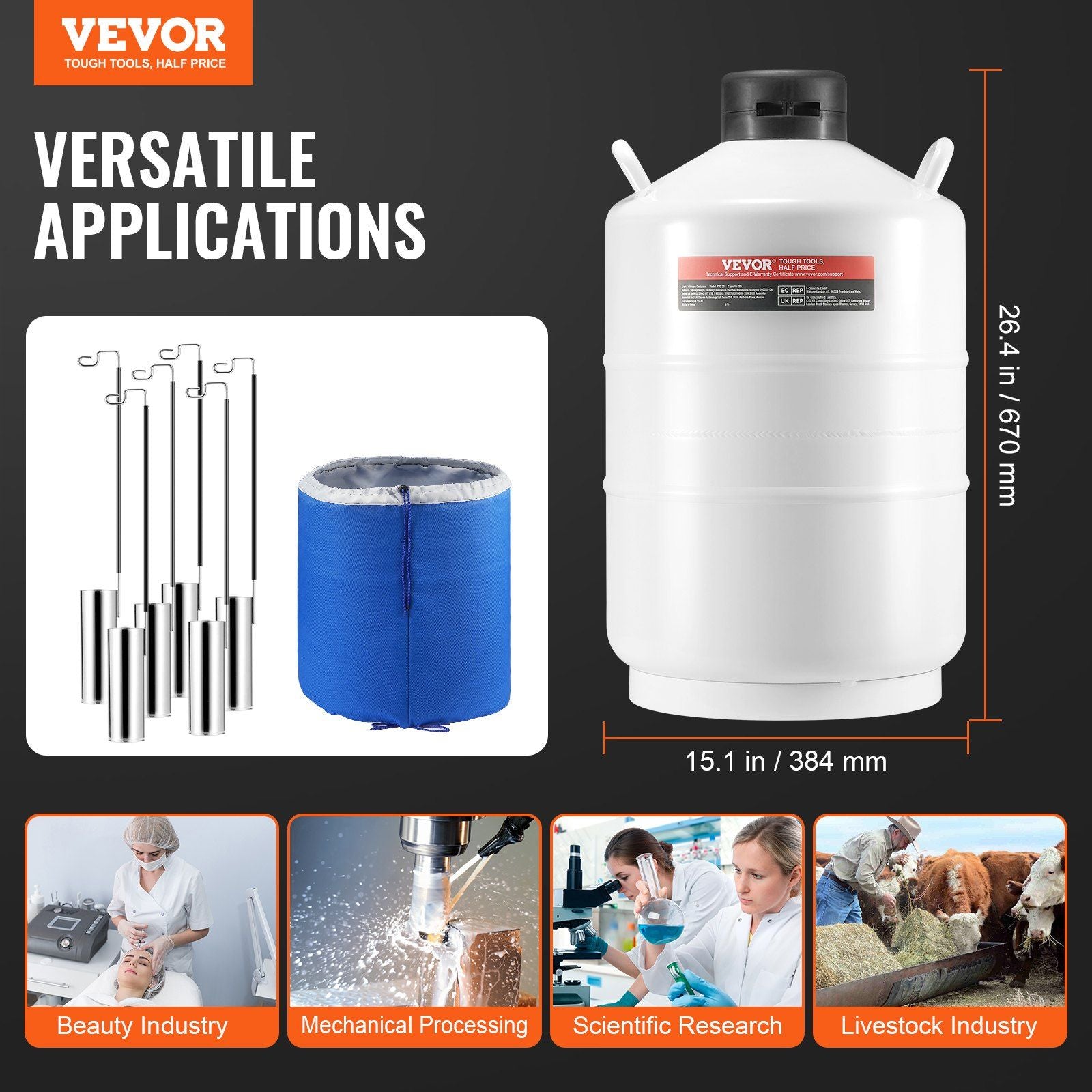 Liquid Nitrogen Tank, 20 L Aluminum Alloy Liquid Nitrogen Container, LN2 Tank Dewar with 6 Canisters and V952-CZXYDG20L000J251UV0