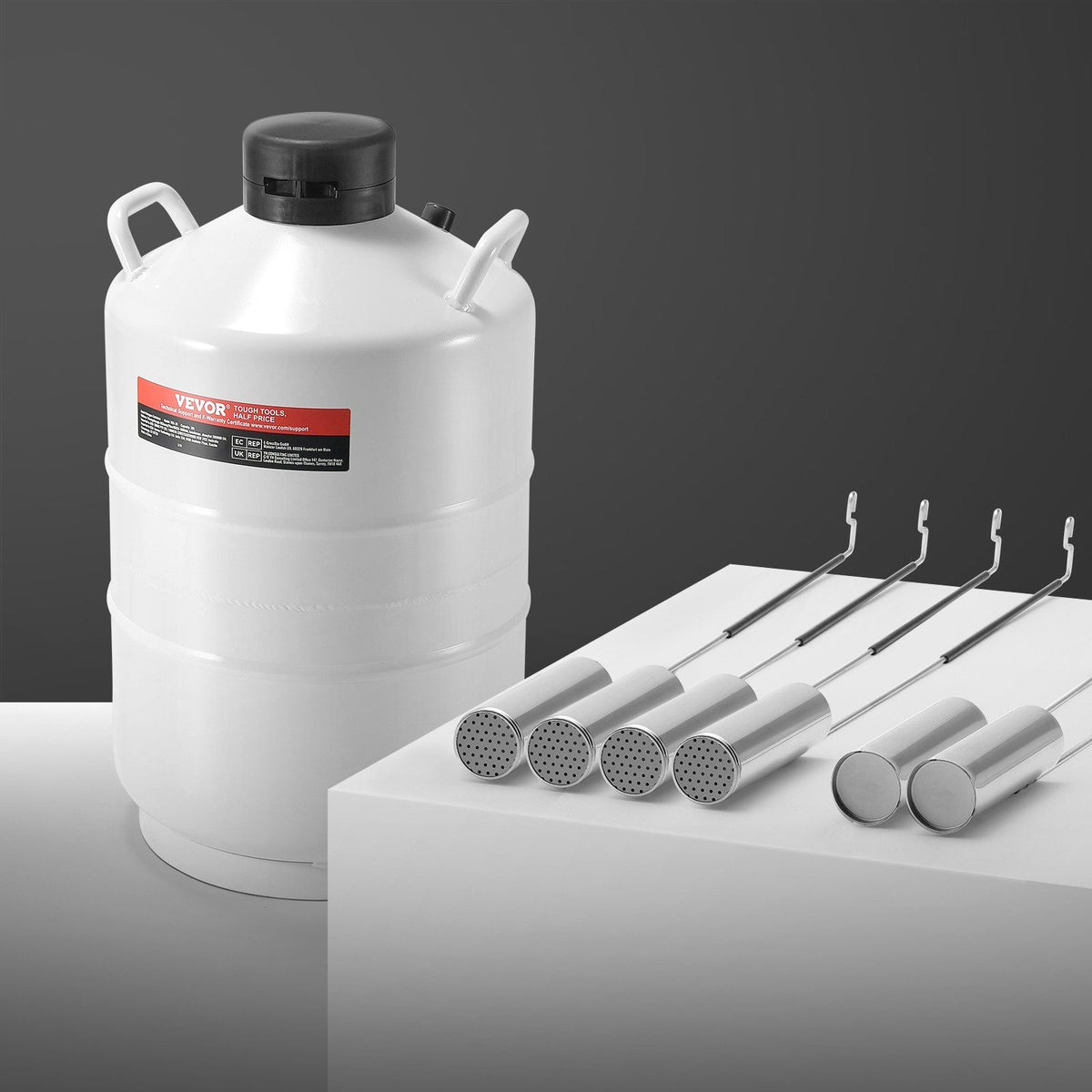 Liquid Nitrogen Tank, 20 L Aluminum Alloy Liquid Nitrogen Container, LN2 Tank Dewar with 6 Canisters and V952-CZXYDG20L000J251UV0
