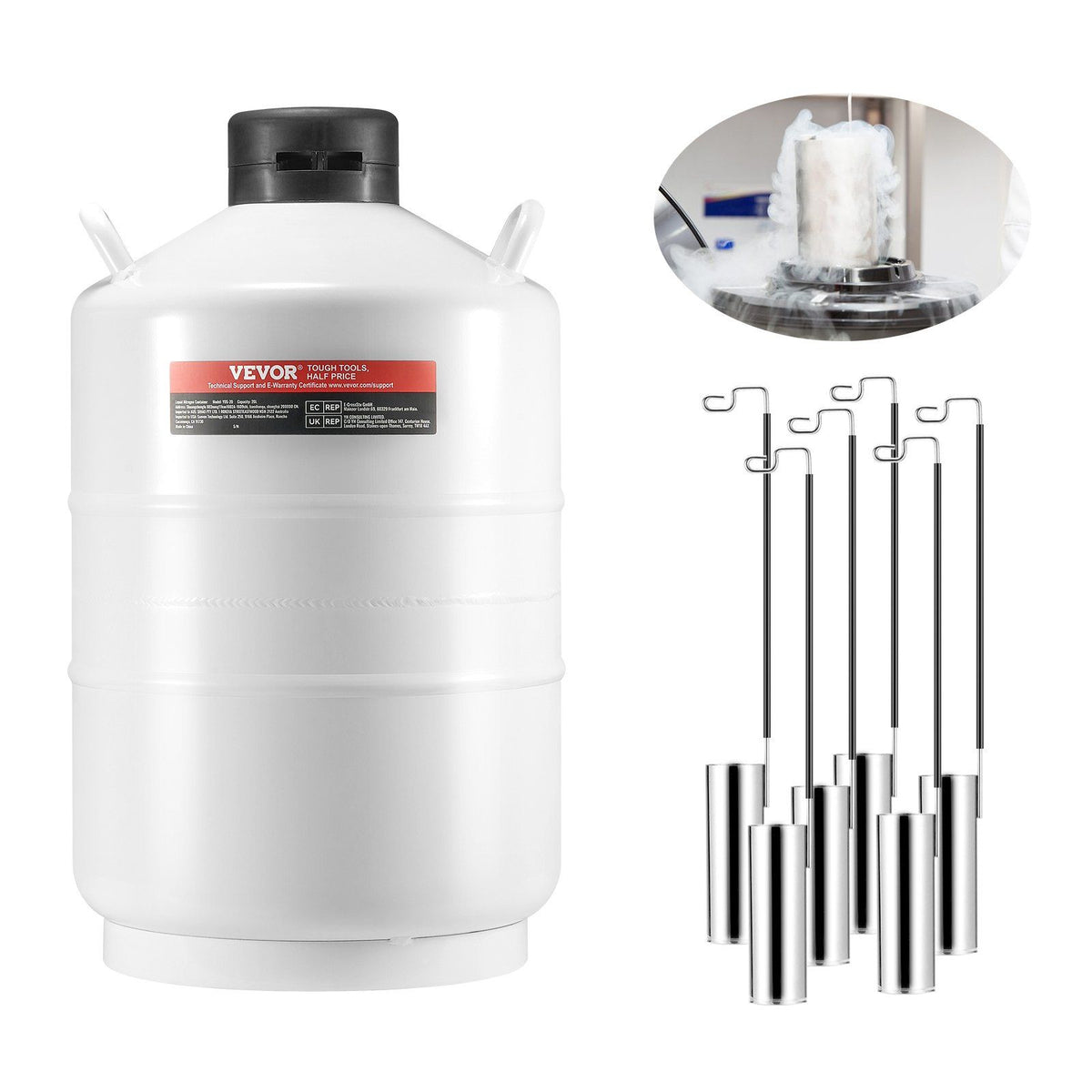 Liquid Nitrogen Tank, 20 L Aluminum Alloy Liquid Nitrogen Container, LN2 Tank Dewar with 6 Canisters and V952-CZXYDG20L000J251UV0