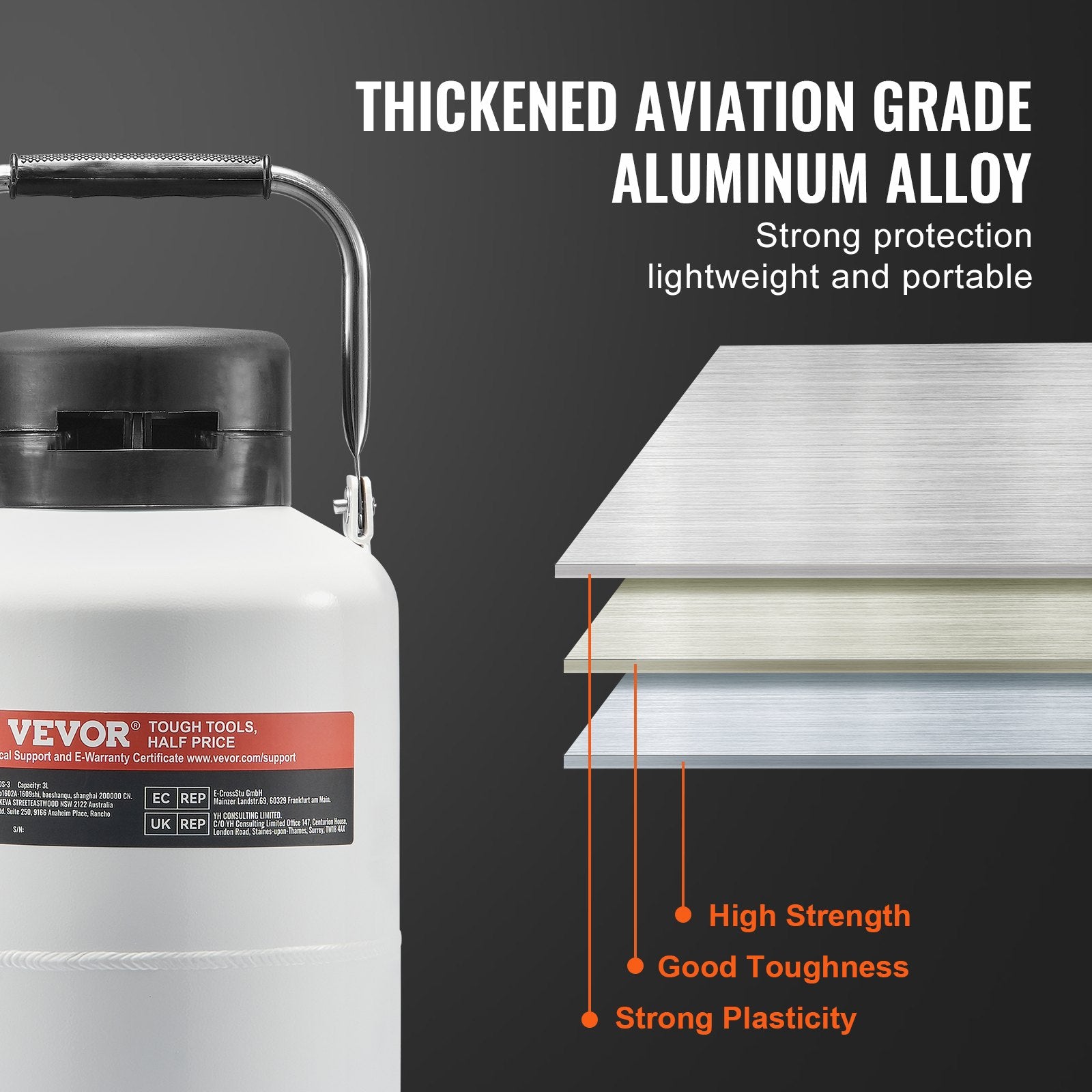 Liquid Nitrogen Tank, 3 L Aluminum Alloy Liquid Nitrogen Container, LN2 Tank Dewar with 6 Canisters and Carry V952-CZXYDG3L0000R0BDWV0