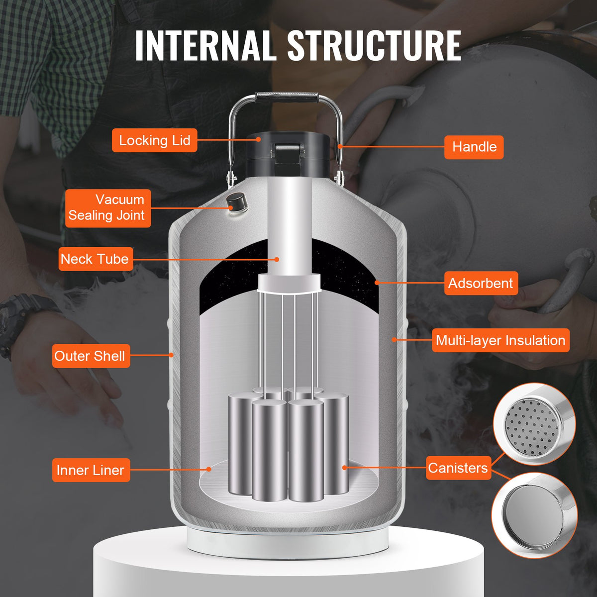 Liquid Nitrogen Tank, 3 L Aluminum Alloy Liquid Nitrogen Container, LN2 Tank Dewar with 6 Canisters and Carry V952-CZXYDG3L0000R0BDWV0