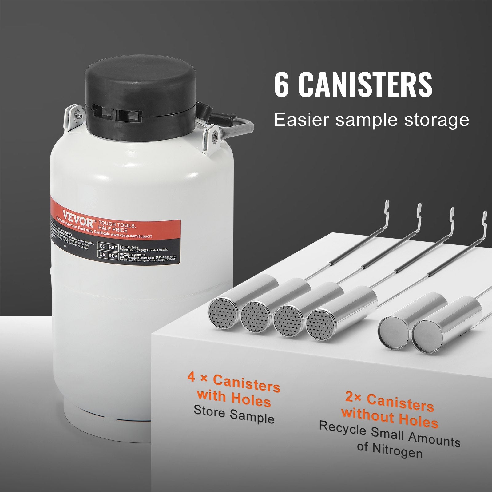Liquid Nitrogen Tank, 3 L Aluminum Alloy Liquid Nitrogen Container, LN2 Tank Dewar with 6 Canisters and Carry V952-CZXYDG3L0000R0BDWV0