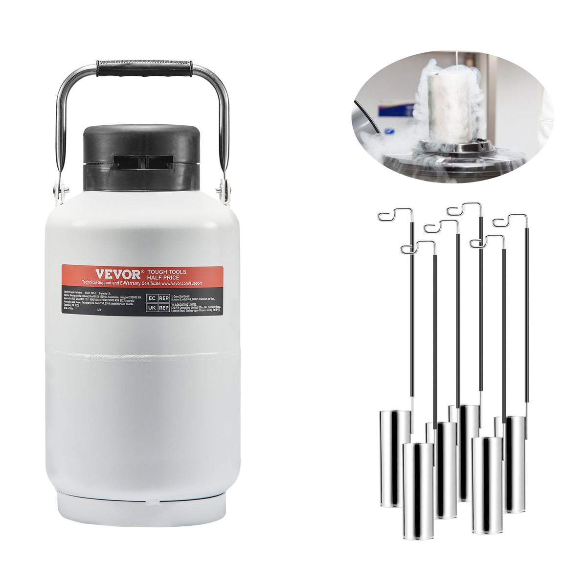 Liquid Nitrogen Tank, 3 L Aluminum Alloy Liquid Nitrogen Container, LN2 Tank Dewar with 6 Canisters and Carry V952-CZXYDG3L0000R0BDWV0