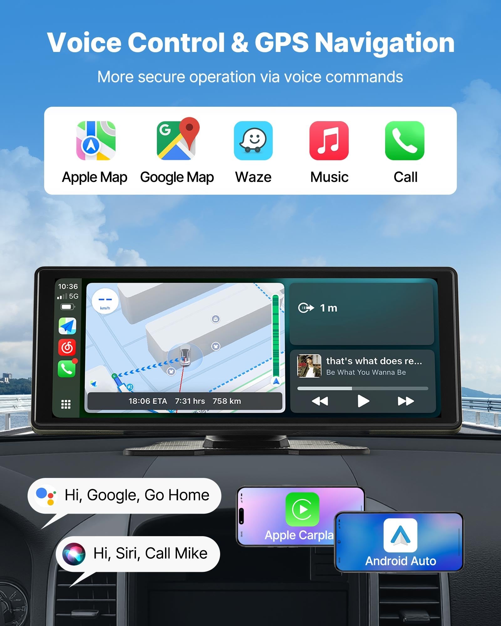 Car Stereo Radio CarPlay Touchscreen 254 mm Apple Android Auto Bluetooth V952-CZZKP10INCHBWKF1U001V9