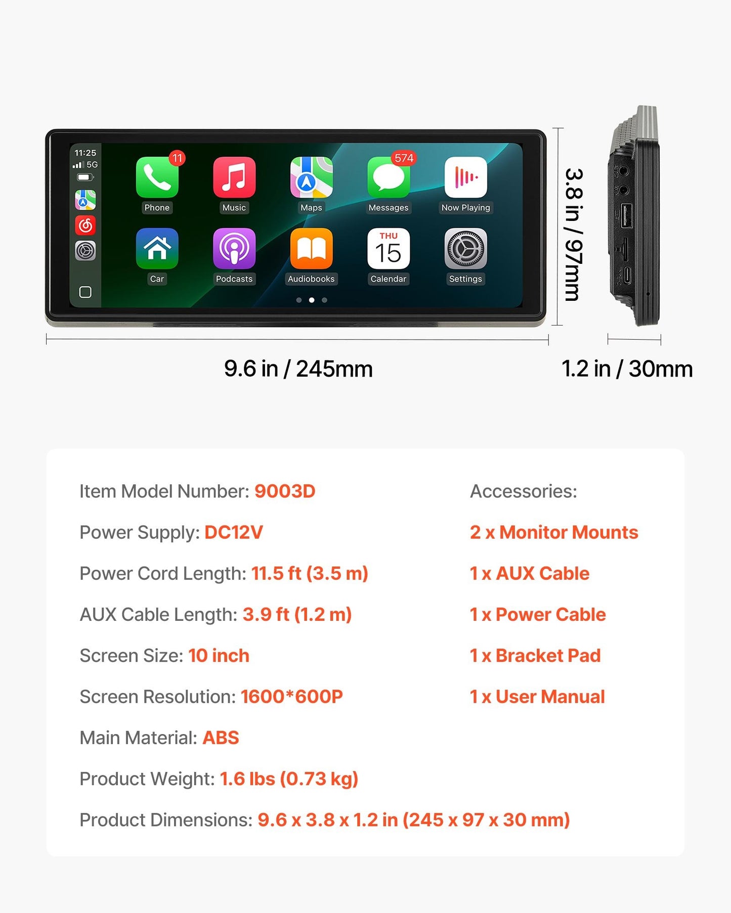 Car Stereo Radio CarPlay Touchscreen 254 mm Apple Android Auto Bluetooth V952-CZZKP10INCHBWKF1U001V9