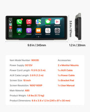 Car Stereo Radio CarPlay Touchscreen 254 mm Apple Android Auto Bluetooth V952-CZZKP10INCHBWKF1U001V9