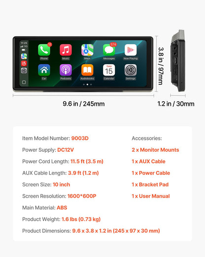 Car Stereo Radio CarPlay Touchscreen 254 mm Apple Android Auto Bluetooth V952-CZZKP10INCHBWKF1U001V9