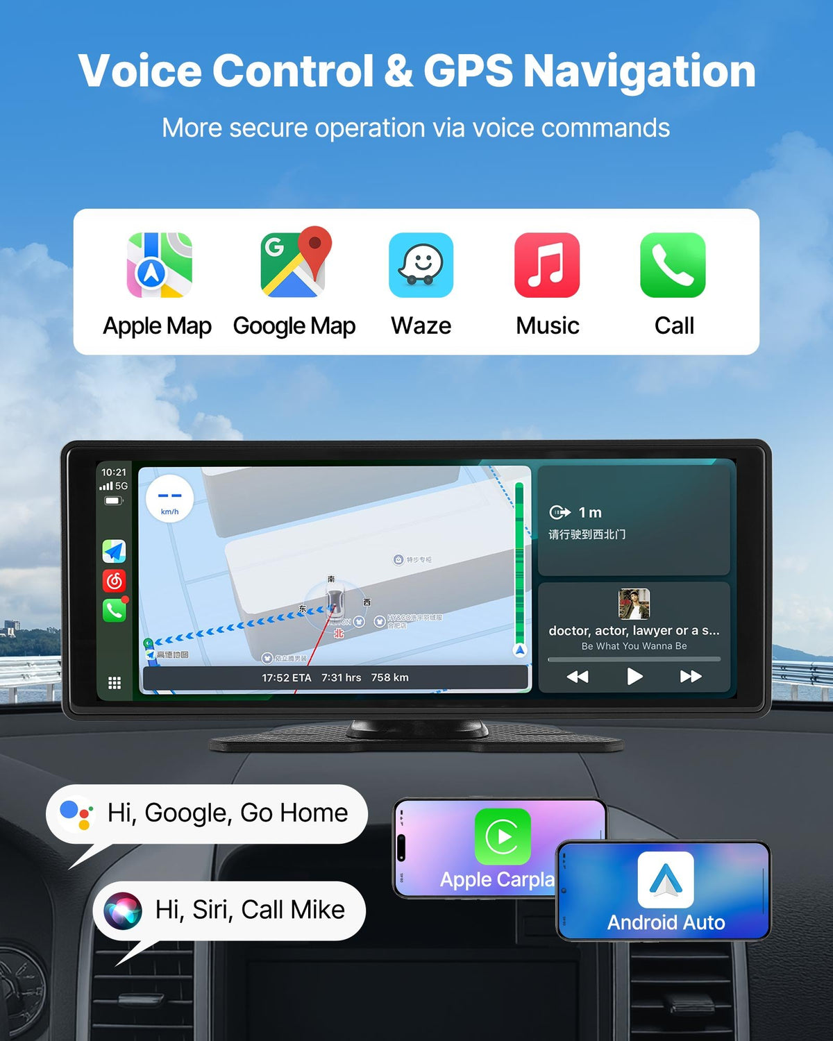 Car Stereo Radio CarPlay Touchscreen 254mm Apple Android Front/Rear Camera V952-CZZKP10INCHDHWMYE001V9
