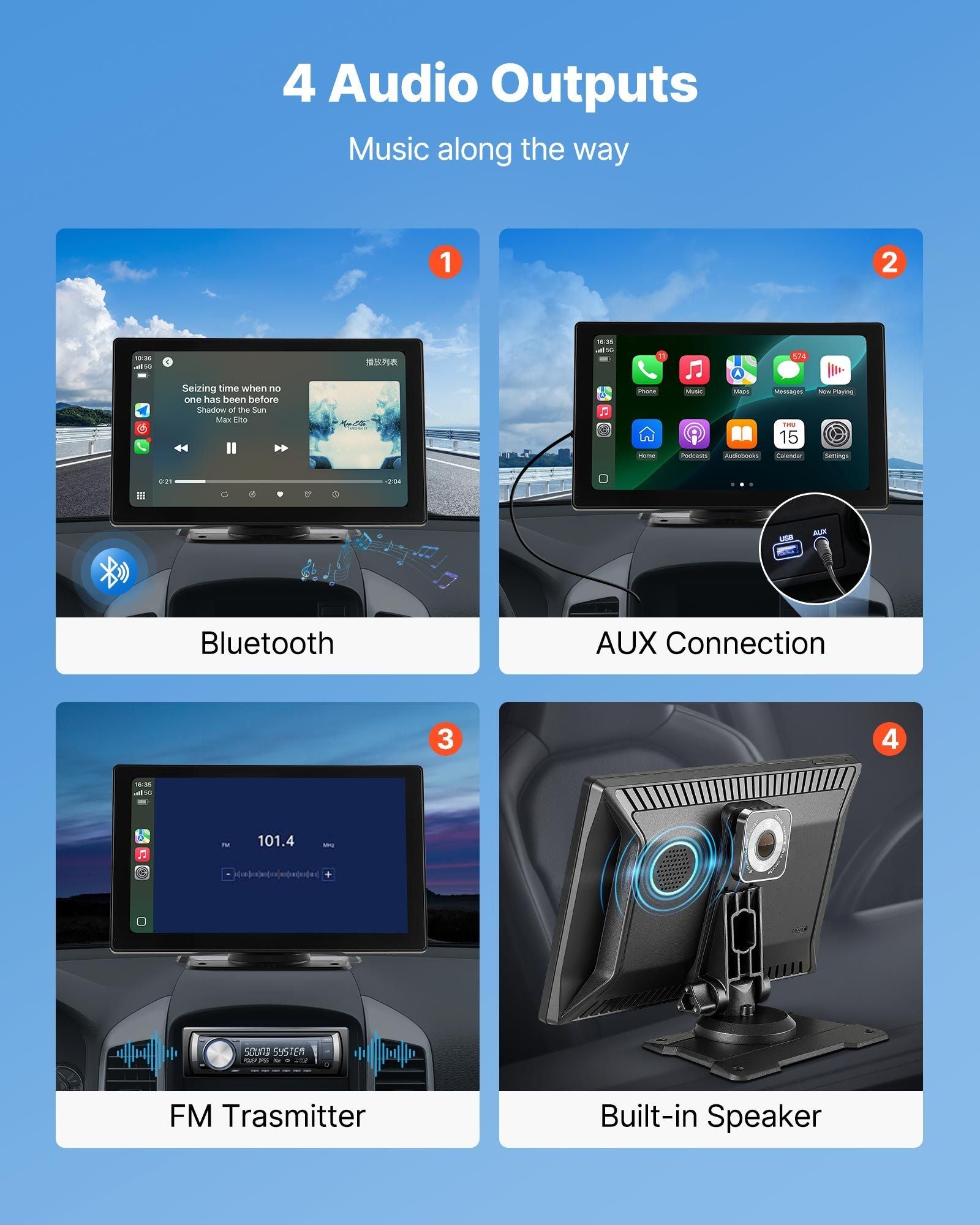 Wireless Car Stereo, 228.6mm HD Portable Radio Touch Screen with Apple CarPlay and Android Auto, CarPlay V952-CZZKP9INCHDQGMM4X001V9