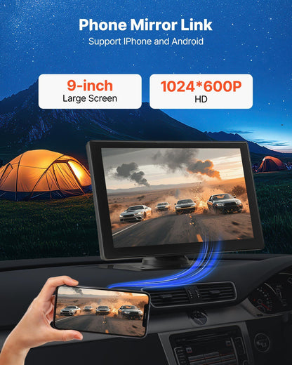 Wireless Car Stereo, 228.6mm HD Portable Radio Touch Screen with Apple CarPlay and Android Auto, CarPlay V952-CZZKP9INCHDQGMM4X001V9