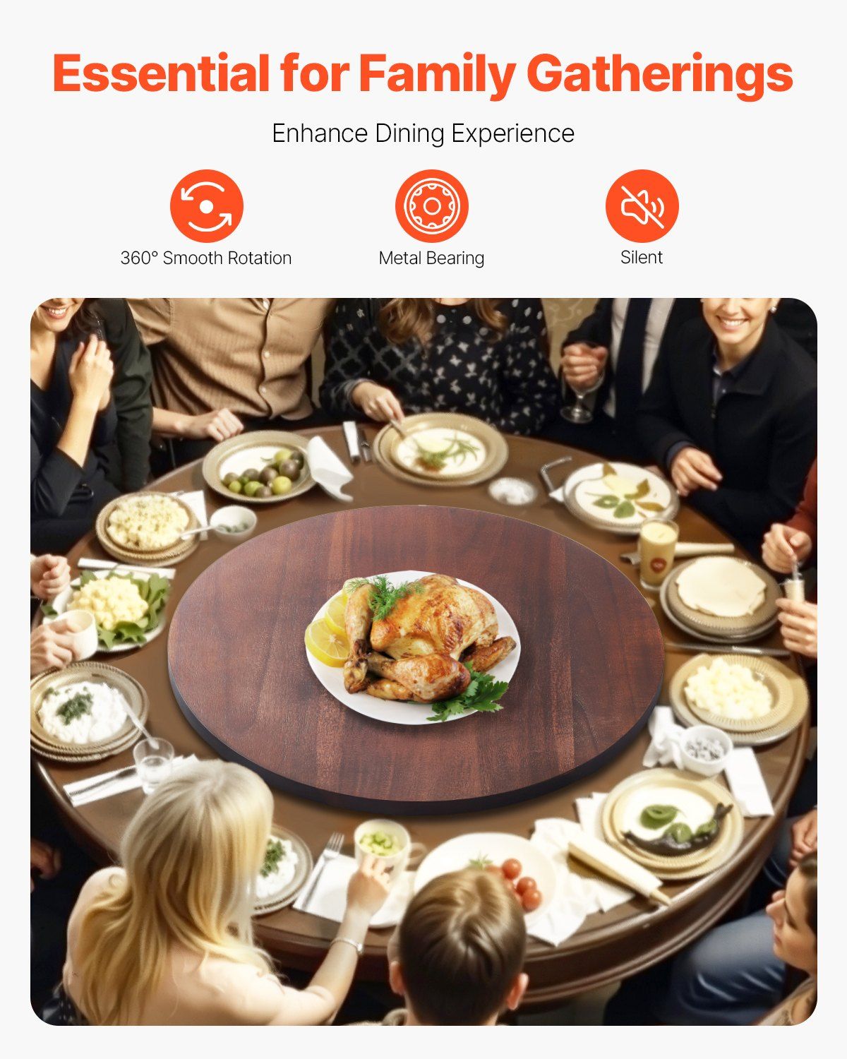 61 cm Wood Lazy Susan Turntable, 360 degrees Rotation Round Clear Tabletop Rotating Tray, Acacia Wood Dining V952-CZZP24YCMZHTGZT37V0
