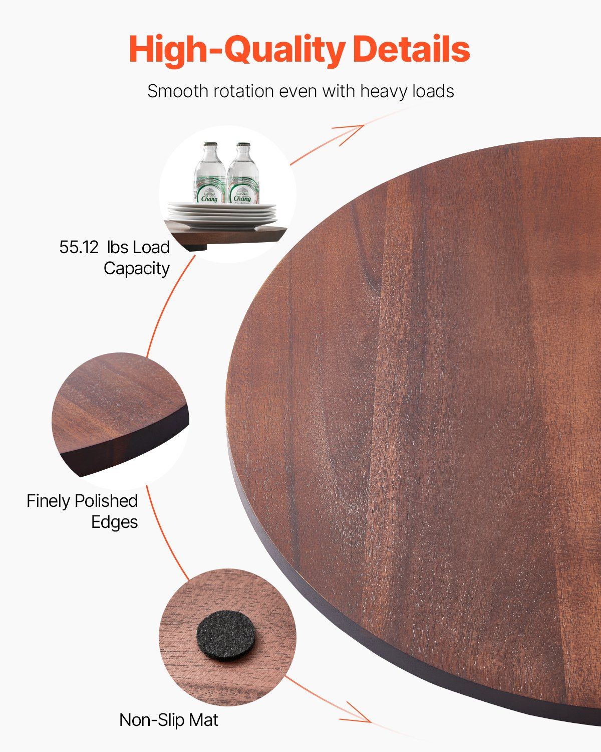 61 cm Wood Lazy Susan Turntable, 360 degrees Rotation Round Clear Tabletop Rotating Tray, Acacia Wood Dining V952-CZZP24YCMZHTGZT37V0