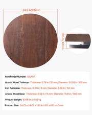 61 cm Wood Lazy Susan Turntable, 360 degrees Rotation Round Clear Tabletop Rotating Tray, Acacia Wood Dining V952-CZZP24YCMZHTGZT37V0