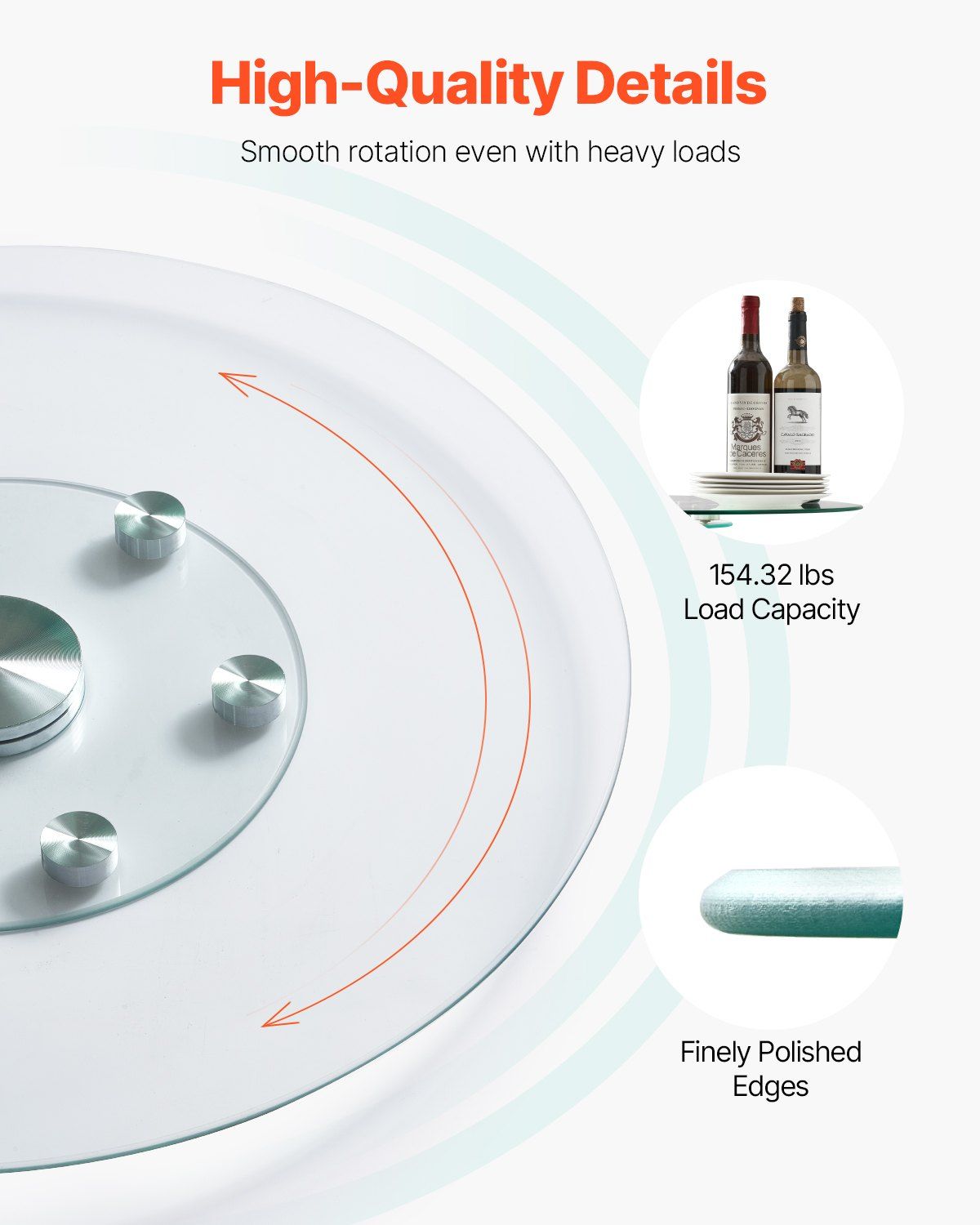 76.8 cm Glass Lazy Susan Turntable, Tempered Glass Dining Table Centerpiece with 6 Rotating Wheels, 360 V952-CZZP30YCBLTMNYA7MV0