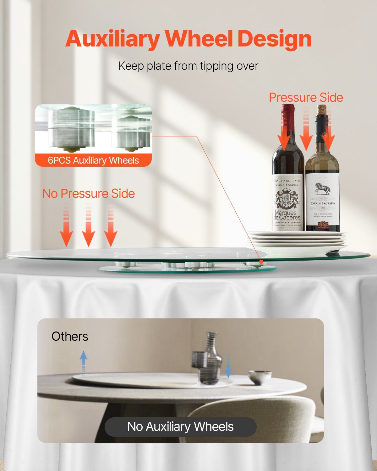 76.8 cm Glass Lazy Susan Turntable, Tempered Glass Dining Table Centerpiece with 6 Rotating Wheels, 360 V952-CZZP30YCBLTMNYA7MV0