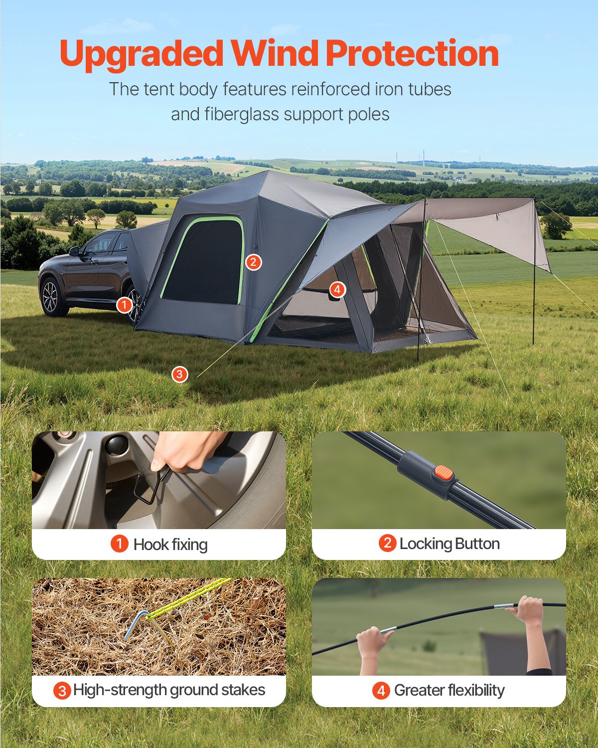 SUV Tent for Camping, 10FT L x 10FT W, Waterproof PU2000mm Spacious Double Layer Design for 5-8 Person, SUV V952-CZZPCHK1010F0ER65V0