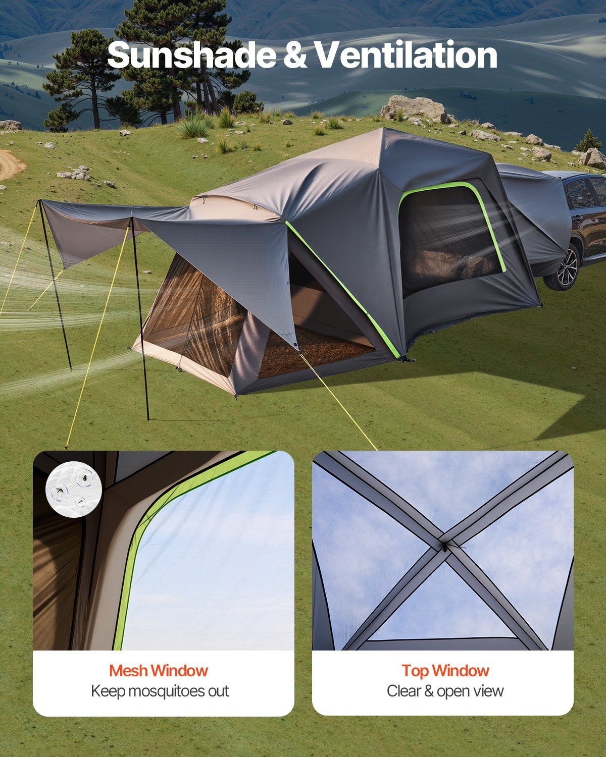 SUV Tent for Camping, 10FT L x 10FT W, Waterproof PU2000mm Spacious Double Layer Design for 5-8 Person, SUV V952-CZZPCHK1010F0ER65V0